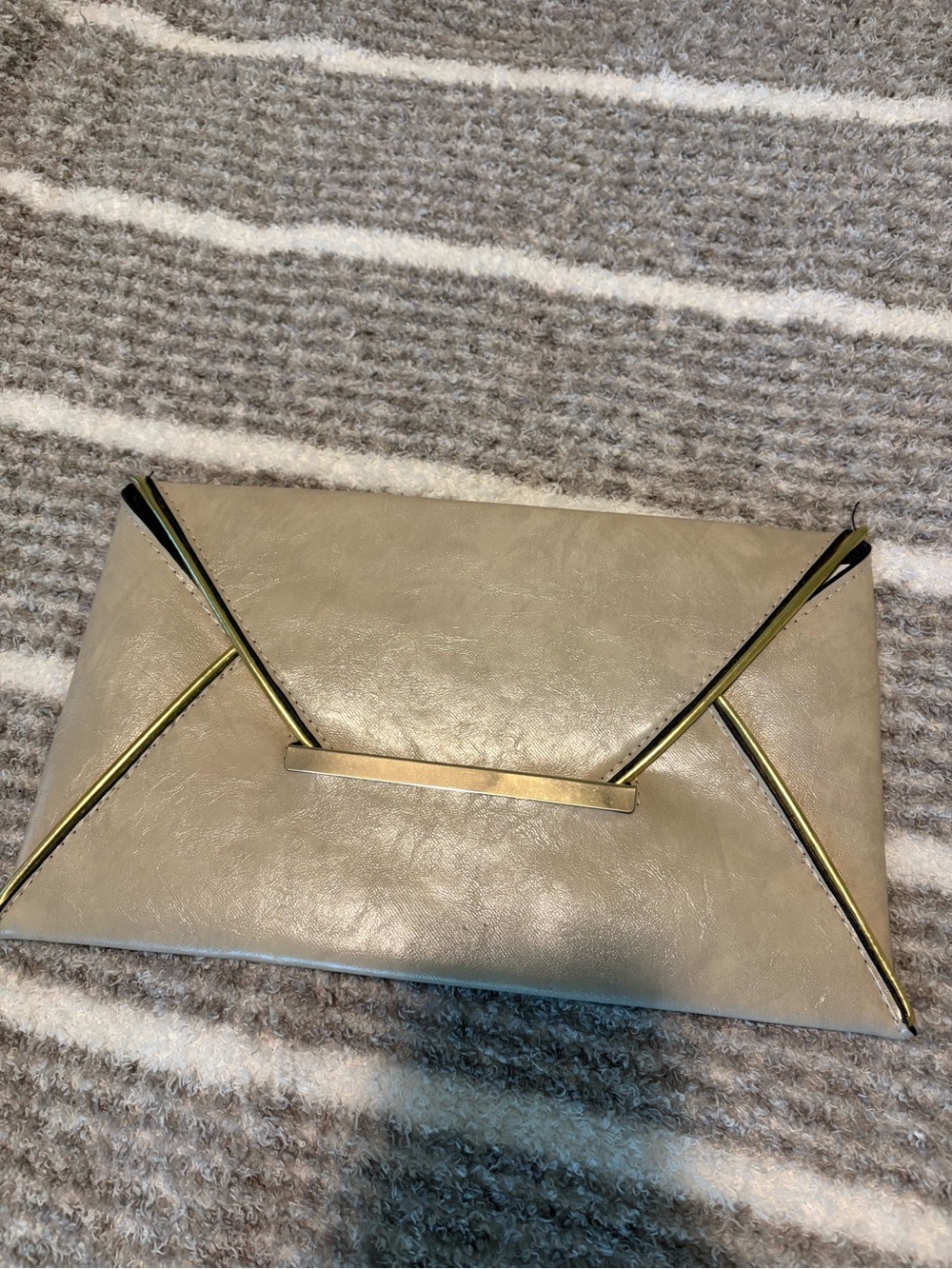 SHEIN taupe envelope clutch with gold trim